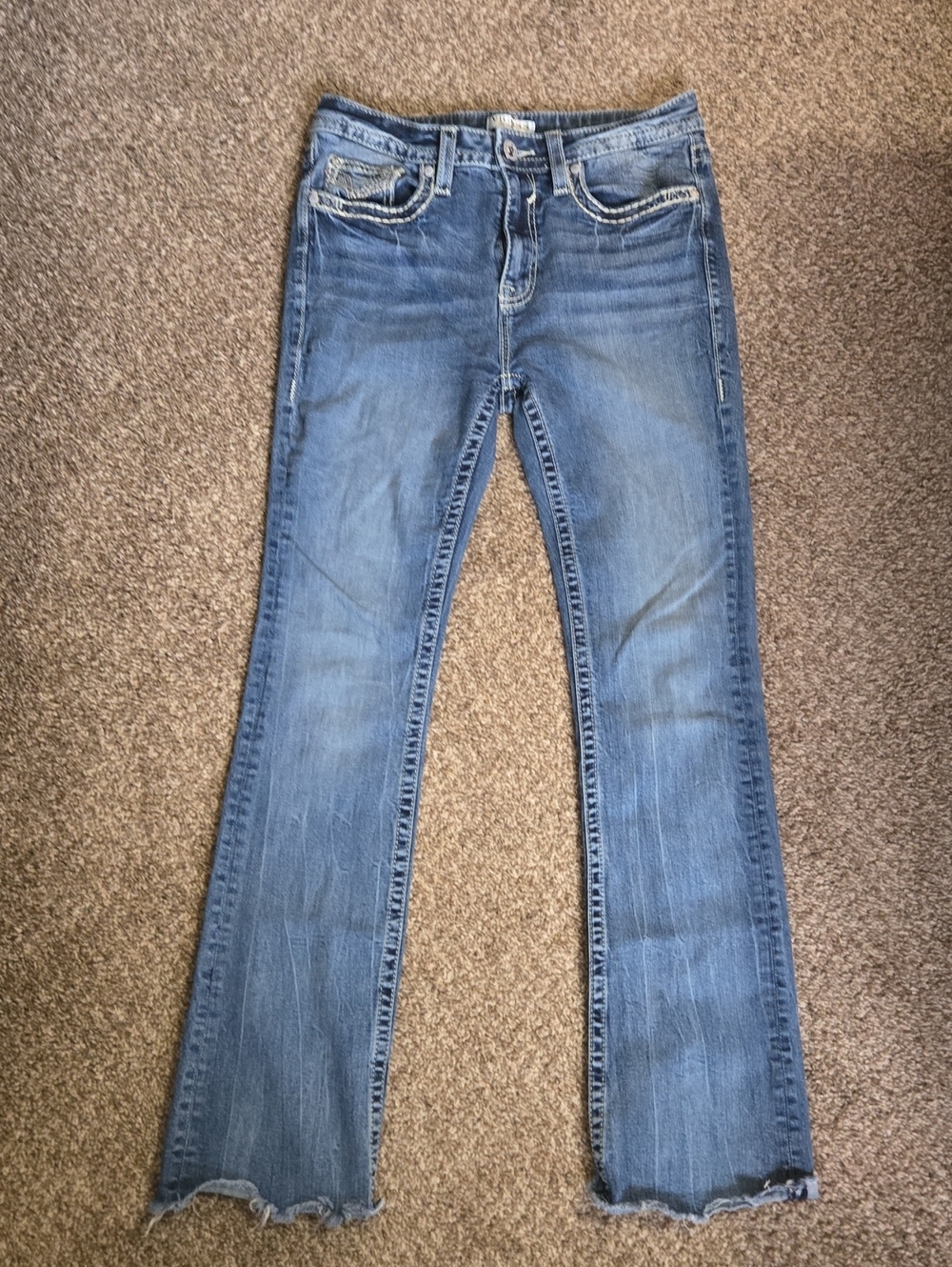 Vigoss Blue Boot Jeans with Frayed Hem
